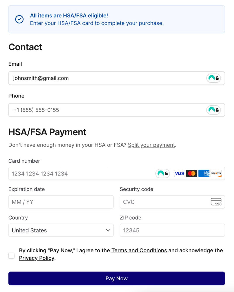 Enter your HSA/FSA card details